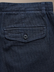 Navy Relaxed Tapered Fit Signature Heritage Cotton Striped Twin Pleat Trousers - Image 10 of 11