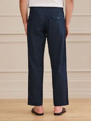 Navy Relaxed Tapered Fit Signature Heritage Cotton Striped Twin Pleat Trousers - Image 5 of 11
