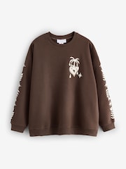 Never Fully Dressed Chocolate Brown Embroidered Print Crew Neck Sweatshirt - Image 5 of 8