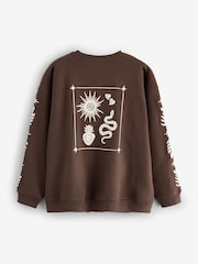 Never Fully Dressed Chocolate Brown Embroidered Print Crew Neck Sweatshirt - Image 6 of 8