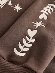 Never Fully Dressed Chocolate Brown Embroidered Print Crew Neck Sweatshirt - Image 7 of 8