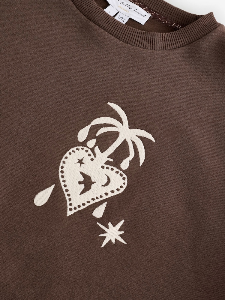 Never Fully Dressed Chocolate Brown Embroidered Print Crew Neck Sweatshirt - Image 8 of 8
