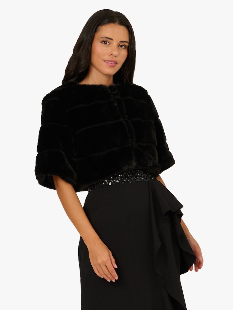Adrianna Papell Fur Coverup Black Jacket - Image 1 of 6 Adrianna Papell Fur Coverup Black Jacket - Image 1 of 6