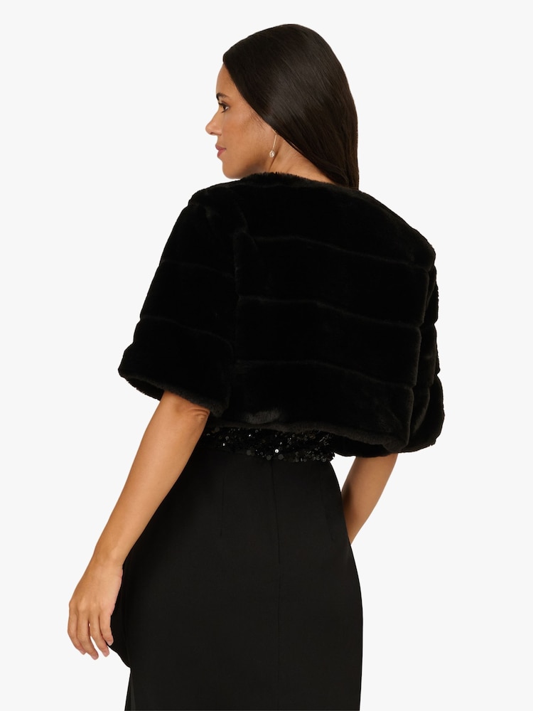 Adrianna Papell Fur Coverup Black Jacket - Image 2 of 6 Adrianna Papell Fur Coverup Black Jacket - Image 2 of 6