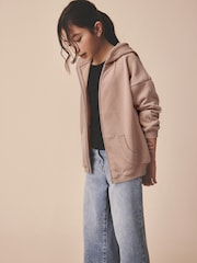 Brun clair - Sweat à capuche zippé (3-16ans) - Image 1 de 8