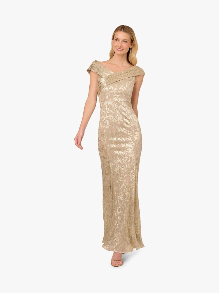 Adrianna Papell Gold Foil Leaf Mermaid Gown - Image 1 of 6