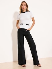 Lipsy Ivory White Buttoned Ribbed Crew Neck Short Sleeve Knit Top - Image 3 of 4