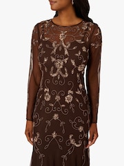 Adrianna Papell Studio Bead Long Sleeve Brown Dress - Image 5 of 6