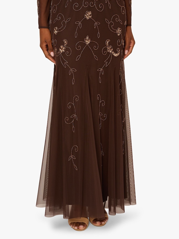 Adrianna Papell Studio Bead Long Sleeve Brown Dress - Image 6 of 6 Adrianna Papell Studio Bead Long Sleeve Brown Dress - Image 6 of 6