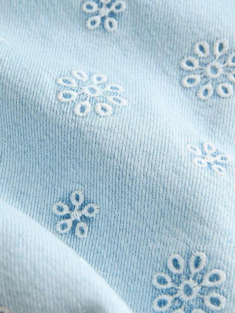 Gebleicht, blau, bestickt - Cropped-Jeans mit weitem Bein - Bild 2 von 4