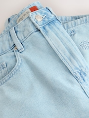 Gebleicht, blau, bestickt - Cropped-Jeans mit weitem Bein - Bild 3 von 4