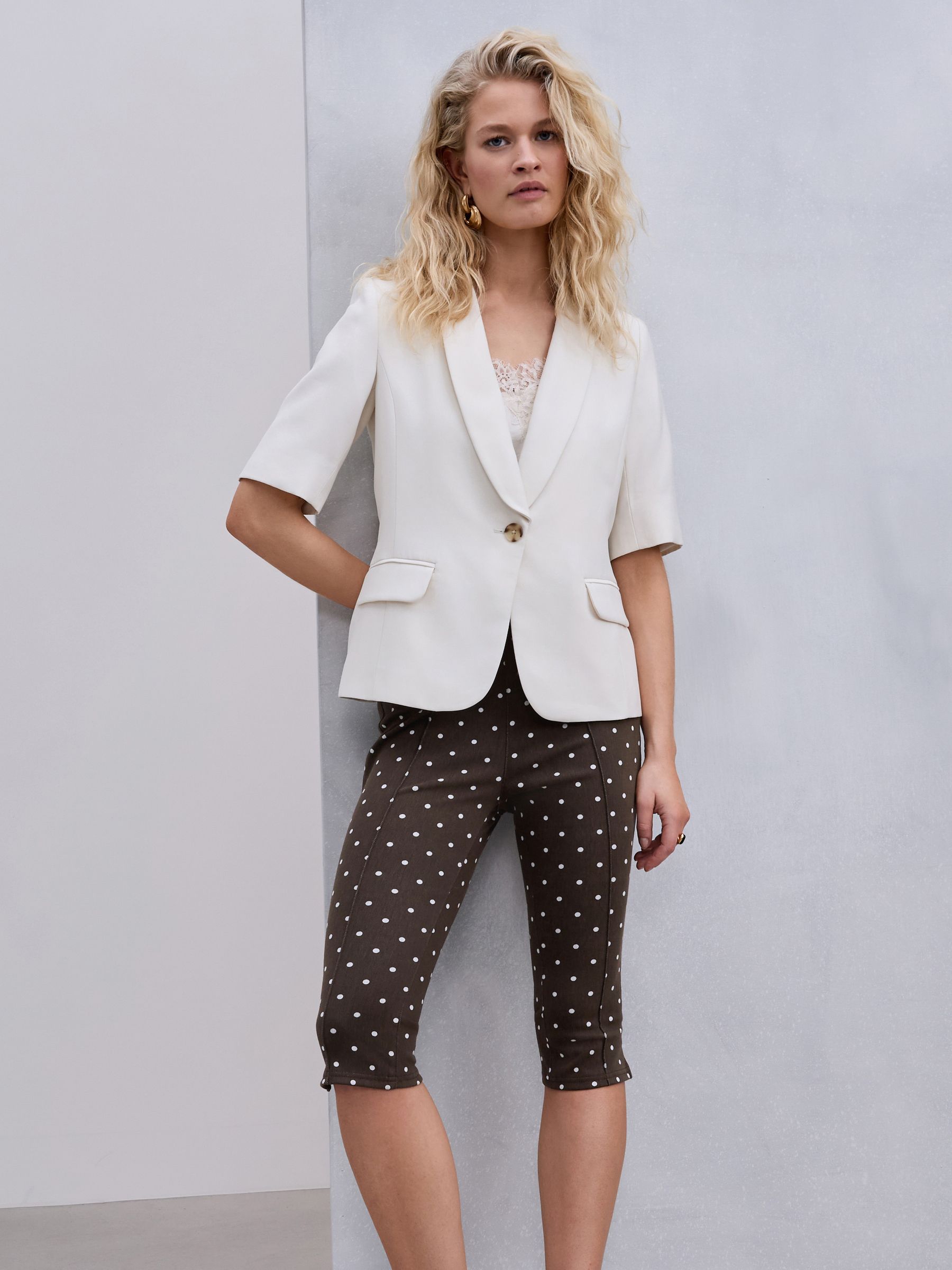 Buy Chocolate Brown Polka Dot Cropped Capri Jersey Denim Jean
