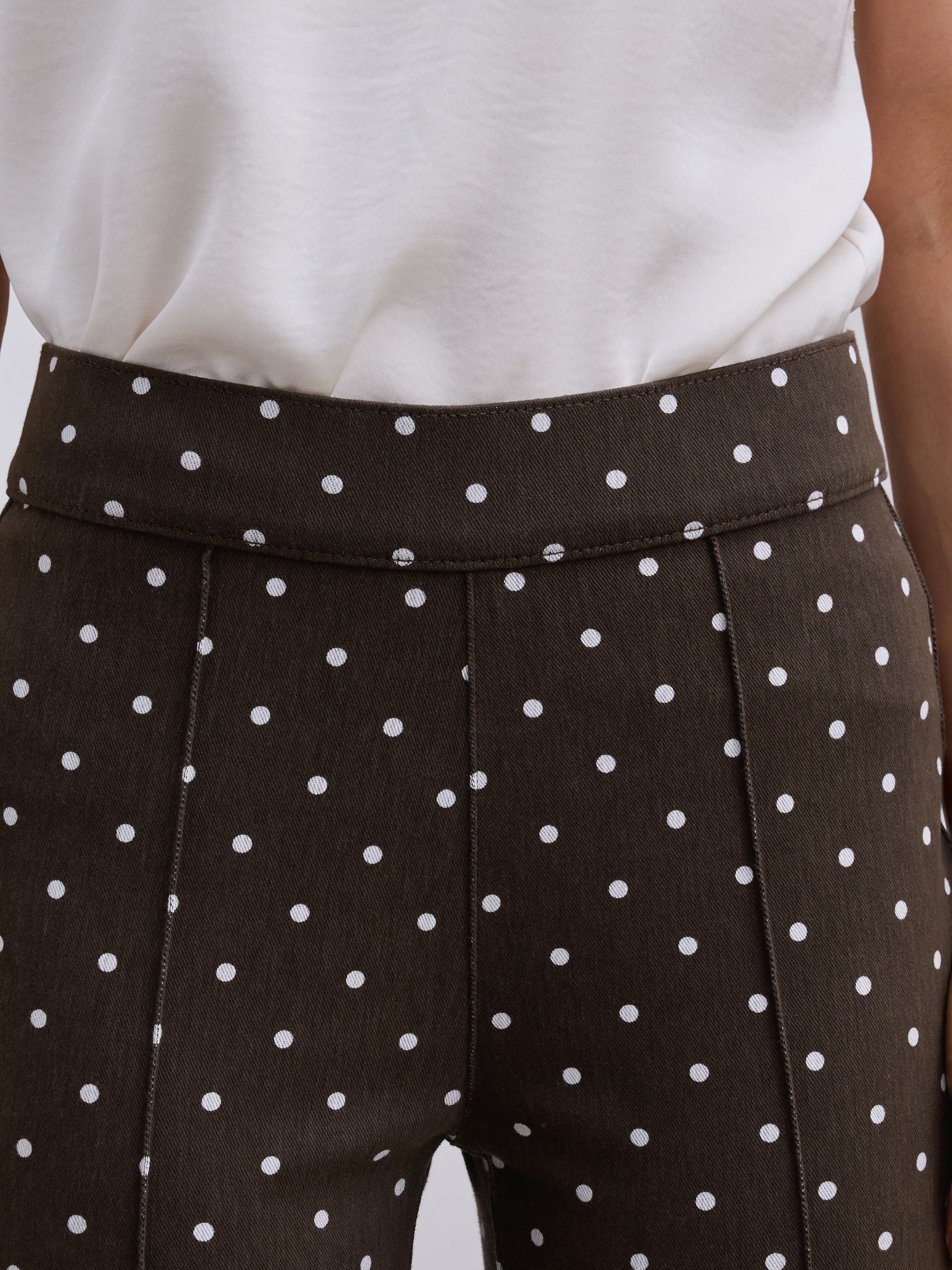 Buy Chocolate Brown Polka Dot Cropped Capri Jersey Denim Jean
