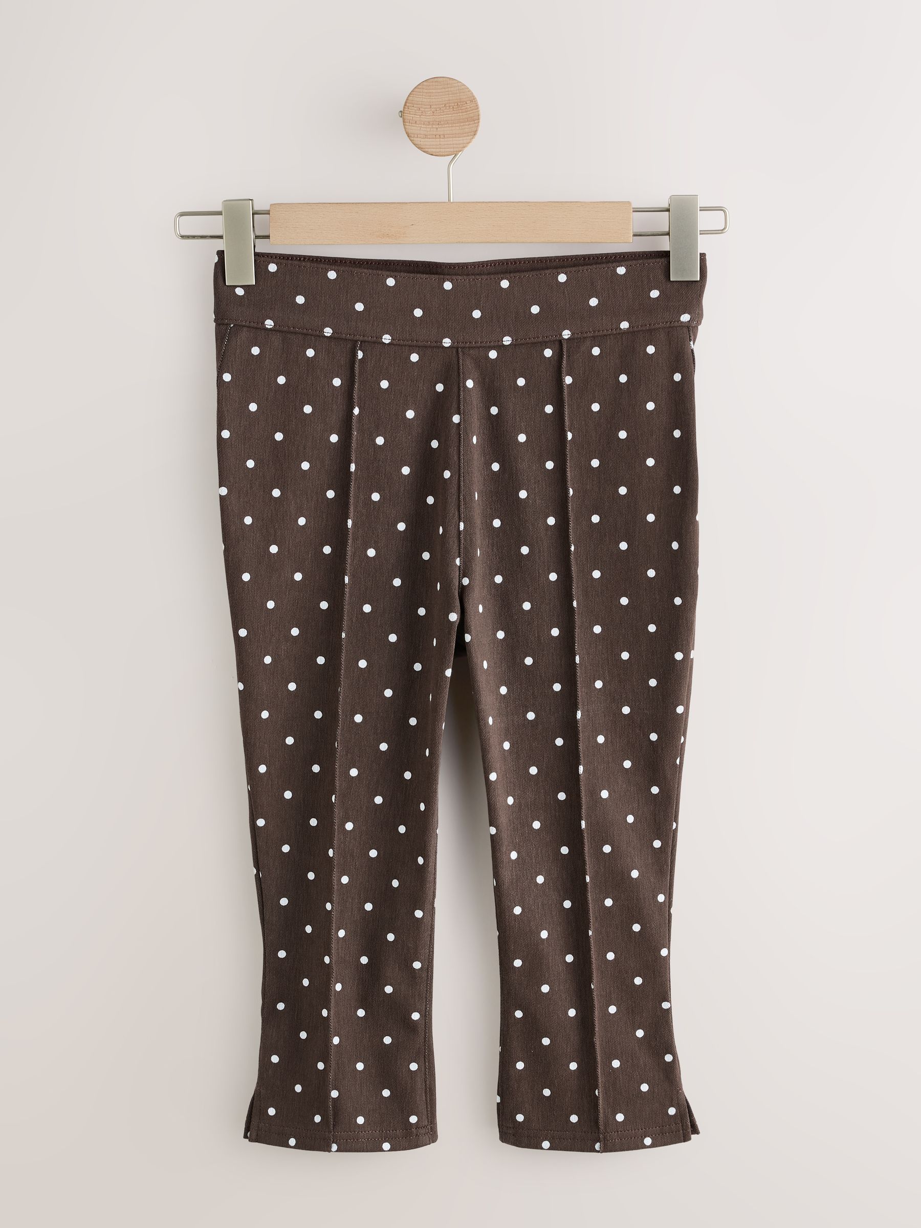Buy Chocolate Brown Polka Dot Cropped Capri Jersey Denim Jean