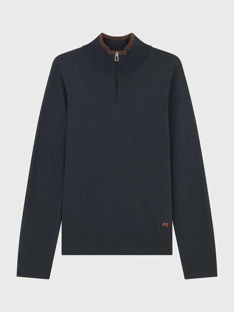 PS Paul Smith Grey Regular-Fit Quarter Zip Jumper - Image 1 of 2 PS Paul Smith Grey Regular-Fit Quarter Zip Jumper - Image 1 of 2