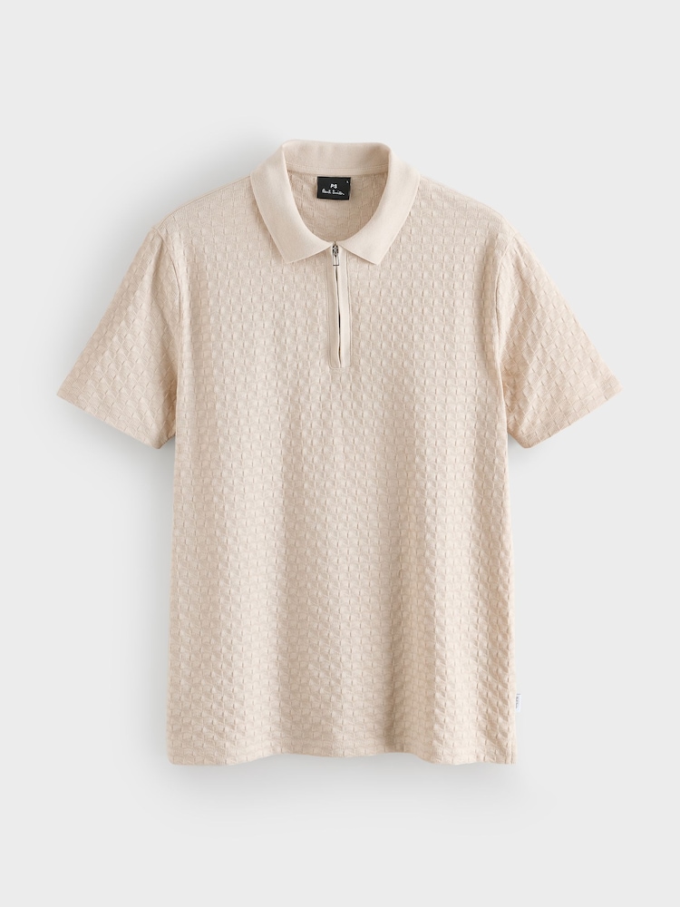 PS Paul Smith Cream Regular-Fit Quarter Zip Polo Shirt - Image 1 of 1 PS Paul Smith Cream Regular-Fit Quarter Zip Polo Shirt - Image 1 of 1