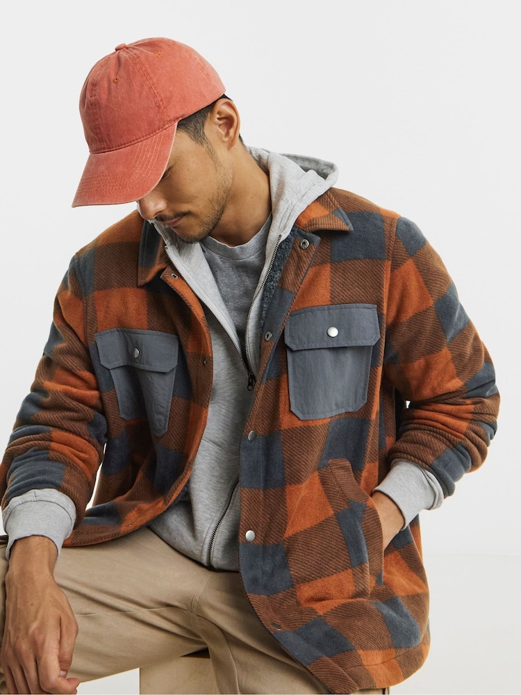 Snowdonia Orange Fleece Borg Lined Checked Shirt - Image 1 of 5 Snowdonia Orange Fleece Borg Lined Checked Shirt - Image 1 of 5