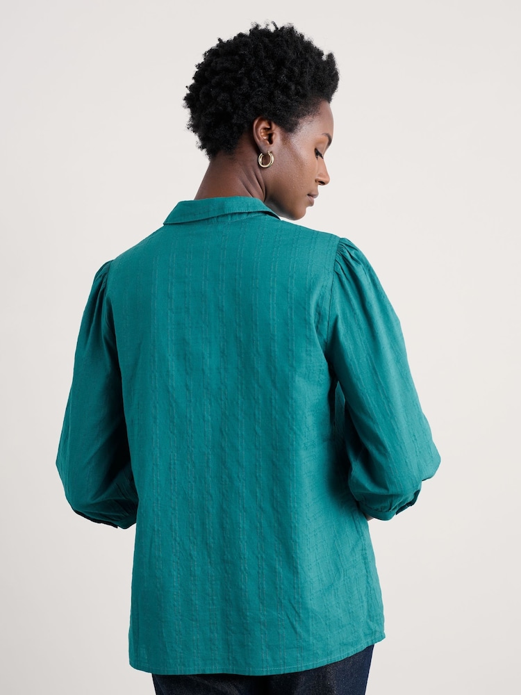 Seasalt Cornwall Green Hope Cottage Cotton Check Blouse - Image 2 of 5