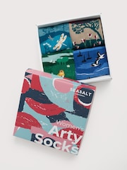 Seasalt Cornwall Green Teal Gift Box of 4 Womens Scenic Arty Socks - Image 2 of 3