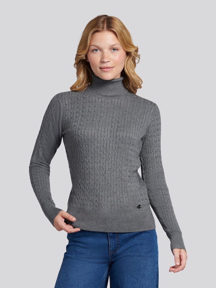 U.S. Polo Assn. Grey Fine Cable Roll Neck Jumper - Image 1 of 1