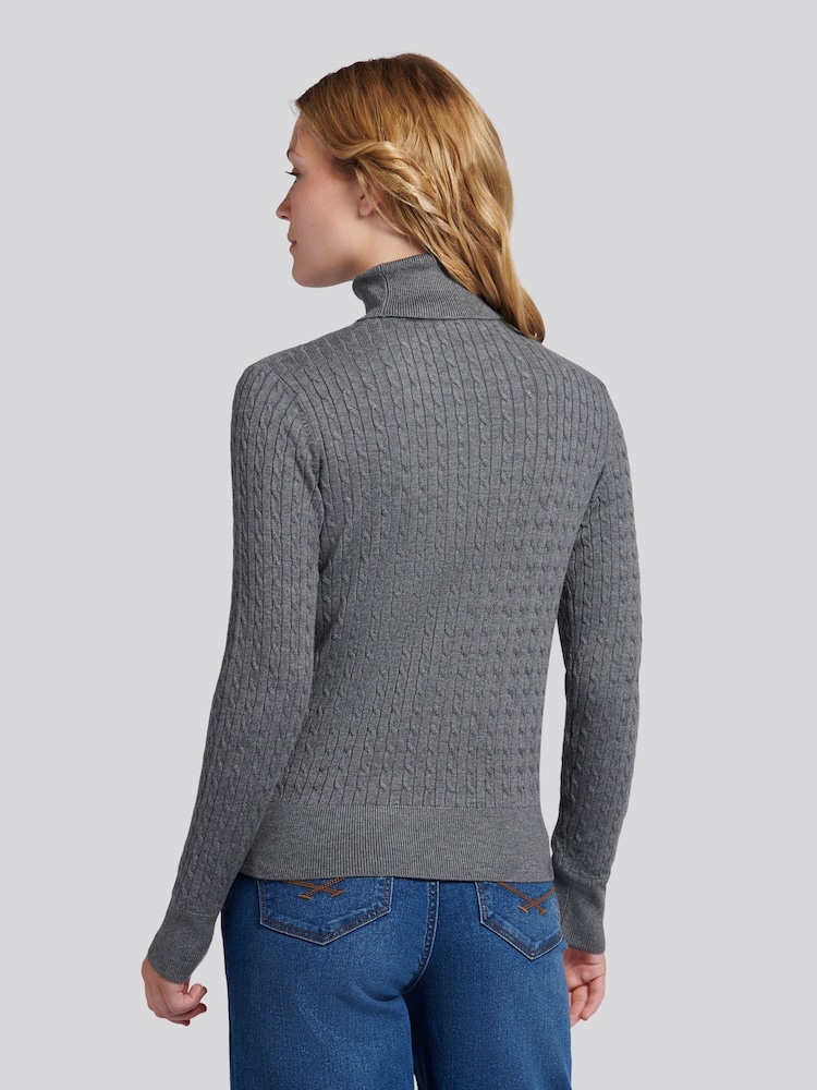 U.S. Polo Assn. Grey Fine Cable Roll Neck Jumper - Image 2 of 5 U.S. Polo Assn. Grey Fine Cable Roll Neck Jumper - Image 2 of 5