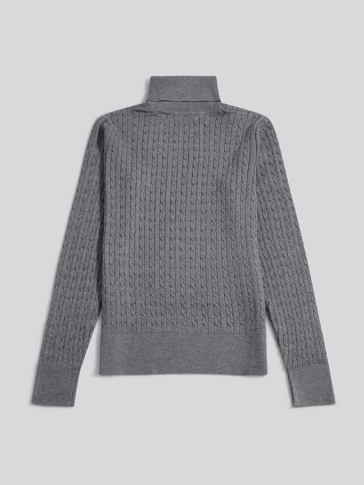U.S. Polo Assn. Grey Fine Cable Roll Neck Jumper - Image 5 of 5 U.S. Polo Assn. Grey Fine Cable Roll Neck Jumper - Image 5 of 5