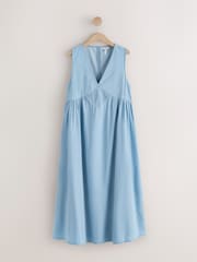 أزرق تبييض - N. Premium V-Neck Embroidered Detail Beach Maxi Dress - Image 1 of 3