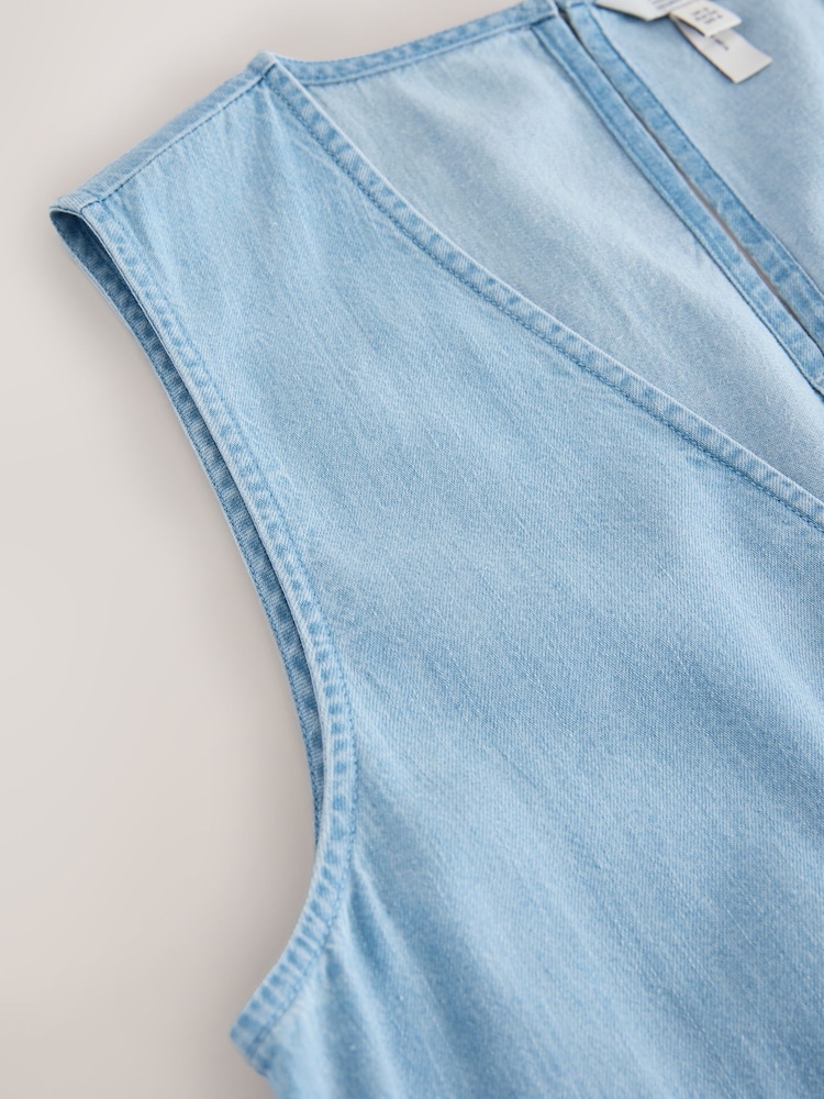 أزرق تبييض - N. Premium V-Neck Embroidered Detail Beach Maxi Dress - Image 3 of 3