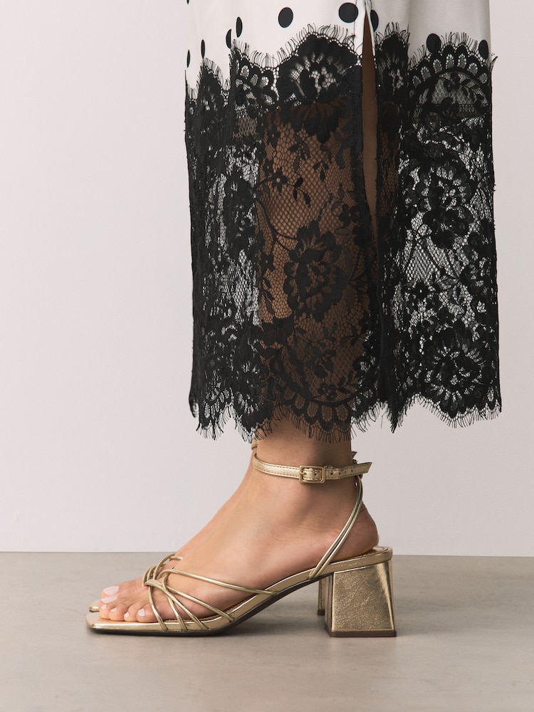 Gold Forever Comfort® Strappy Mid Block Sandals - Image 1 of 8 Gold Forever Comfort® Strappy Mid Block Sandals - Image 1 of 8