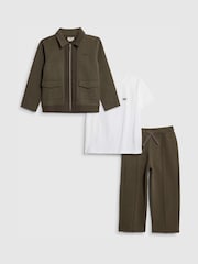 River Island Green Younger Boys Textured Harrington 3 Piece Set Jacket Top & Trouser Set - Image 1 of 5