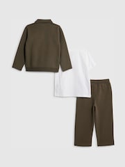 River Island Green Younger Boys Textured Harrington 3 Piece Set Jacket Top & Trouser Set - Image 2 of 5