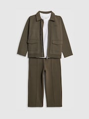 River Island Green Younger Boys Textured Harrington 3 Piece Set Jacket Top & Trouser Set - Image 3 of 5