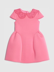 River Island Pink Younger Girls Collared Bow Back Dress - Image 1 of 4