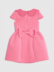River Island Pink Younger Girls Collared Bow Back Dress - Image 2 of 4