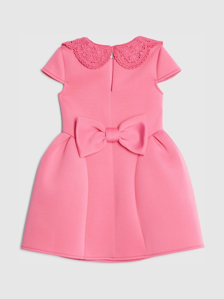 River Island Pink Younger Girls Collared Bow Back Dress - Image 2 of 4