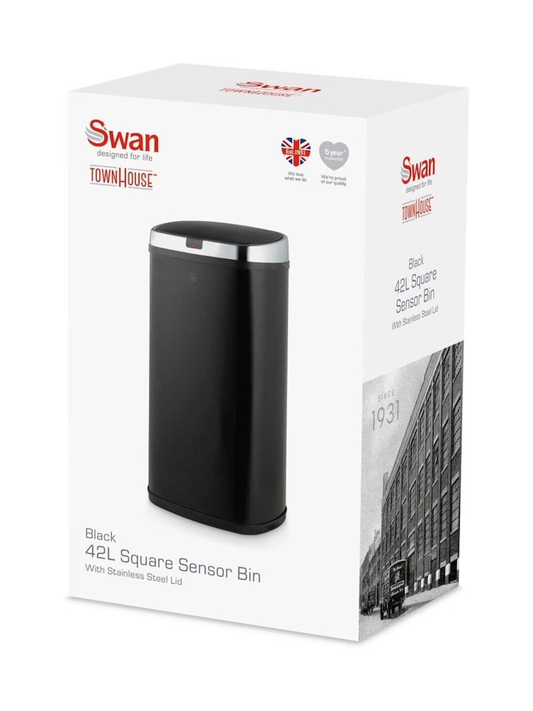 Swan Black Townhouse 42L Square Sensor Bin - Image 8 of 8