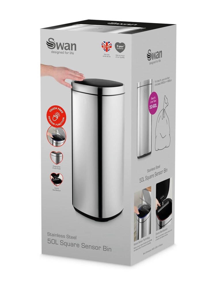 Swan Stainless Steel 50L Square Sensor Bin - Image 9 of 9