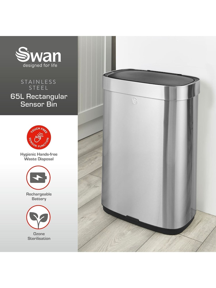 Swan Stainless Steel Rectangular Sensor Bin 80L - Image 2 of 9
