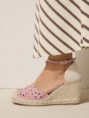 Pink Forever Comfort® Broderie Closed Toe Wedges - Image 3 of 10