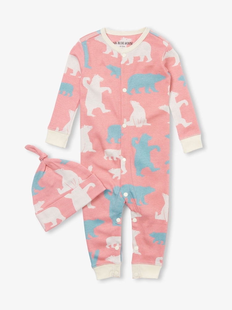 Pink Polar Bears Baby Coverall & Hat - Image 1 of 2 Pink Polar Bears Baby Coverall & Hat - Image 1 of 2