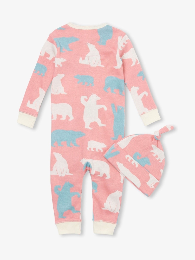 Pink Polar Bears Baby Coverall & Hat - Image 2 of 2 Pink Polar Bears Baby Coverall & Hat - Image 2 of 2