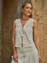 FatFace Becky Ivory Embroidered Waistcoat - Image 1 of 7