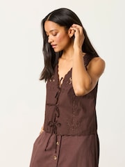 FatFace Becky Chocolate Brown Embroidered Waistcoat - Image 4 of 6