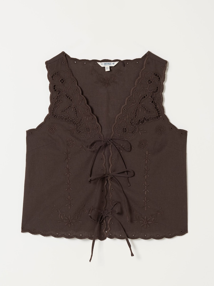 FatFace Becky Chocolate Brown Embroidered Waistcoat - Image 6 of 6