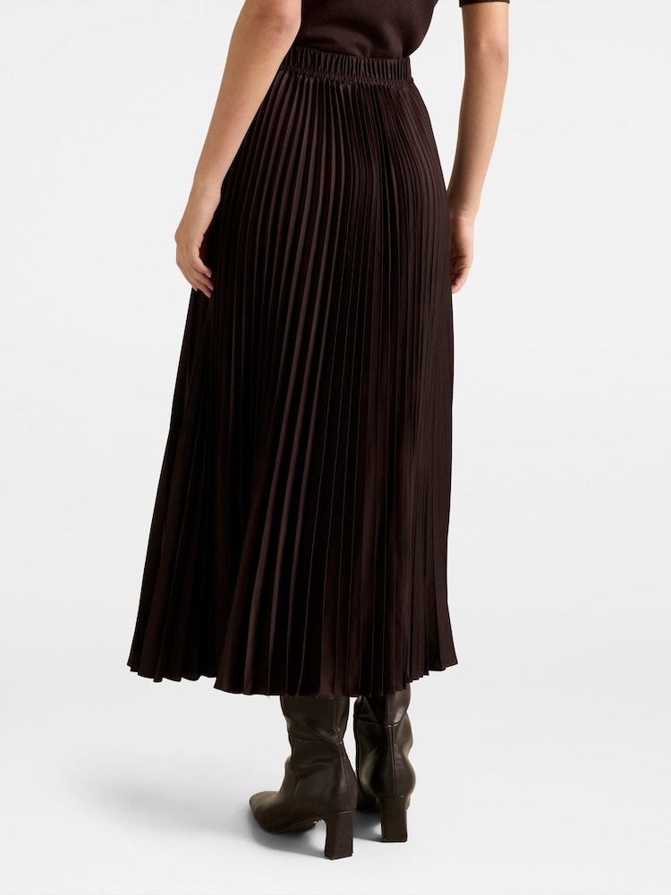 Forever New Brown Estelle Satin Pleated Midi Skirt - Image 2 of 5 Forever New Brown Estelle Satin Pleated Midi Skirt - Image 2 of 5