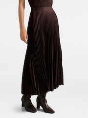 Forever New Brown Estelle Satin Pleated Midi Skirt - Image 4 of 5