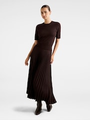Forever New Brown Estelle Satin Pleated Midi Skirt - Image 5 of 5