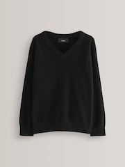 Črna. - Pleten šolski pulover z V-izrezom (3-16let) - Slika 1 iz 8