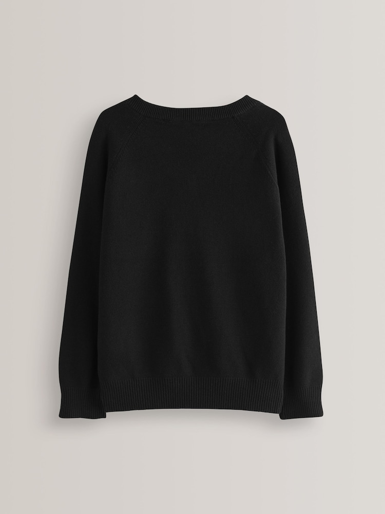 Black. Knitted V-Neck School Jumper (3-16yrs) - Image 2 of 10 Black. Knitted V-Neck School Jumper (3-16yrs) - Image 2 of 10