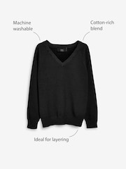 Črna. - Pleten šolski pulover z V-izrezom (3-16let) - Slika 4 iz 8